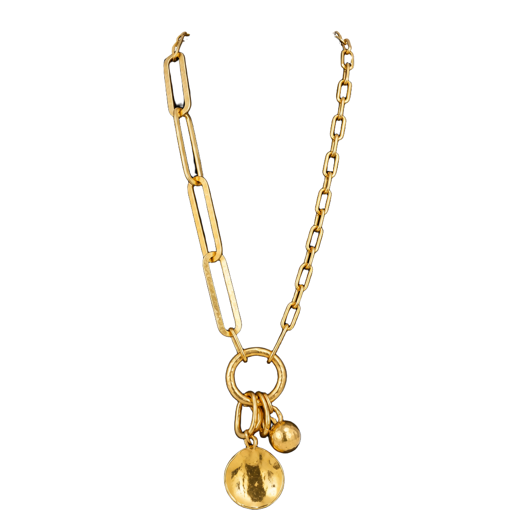 Gold Tone Paperclip Chain Lariat Charm Necklace 1