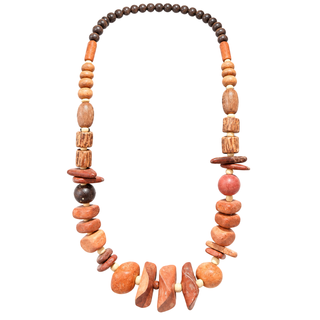 Vintage Wooden Beaded Statement Necklace Earth Tone Boho Style 1