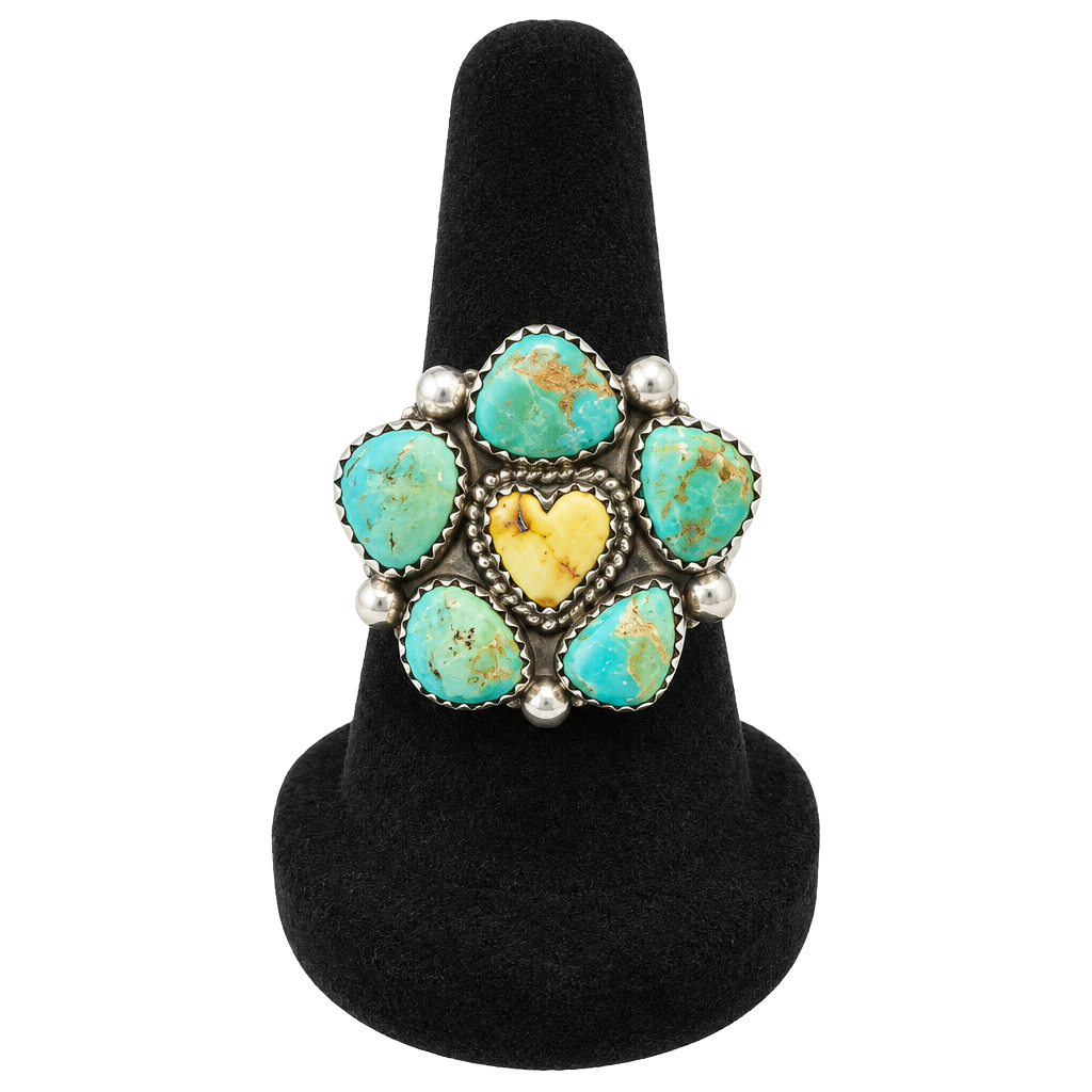 Sterling Silver Turquoise Cluster Ring with Heart Center Stone 1