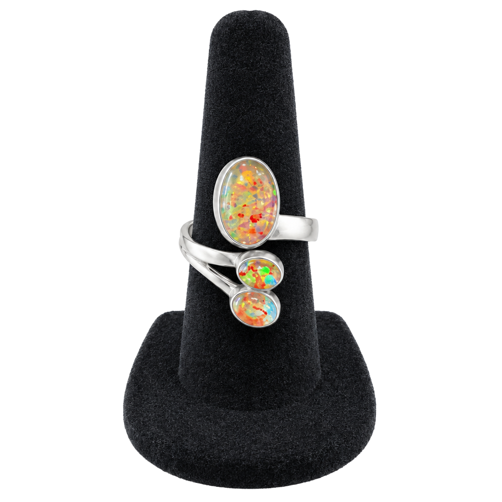 Sterling Silver Druzy Opal Ring with Oval and Round Stones 1