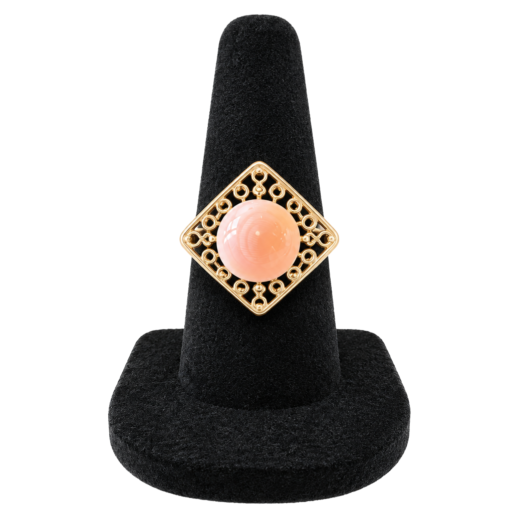 Vintage Pink Coral Stone Ring with Silver Filigree Setting 1