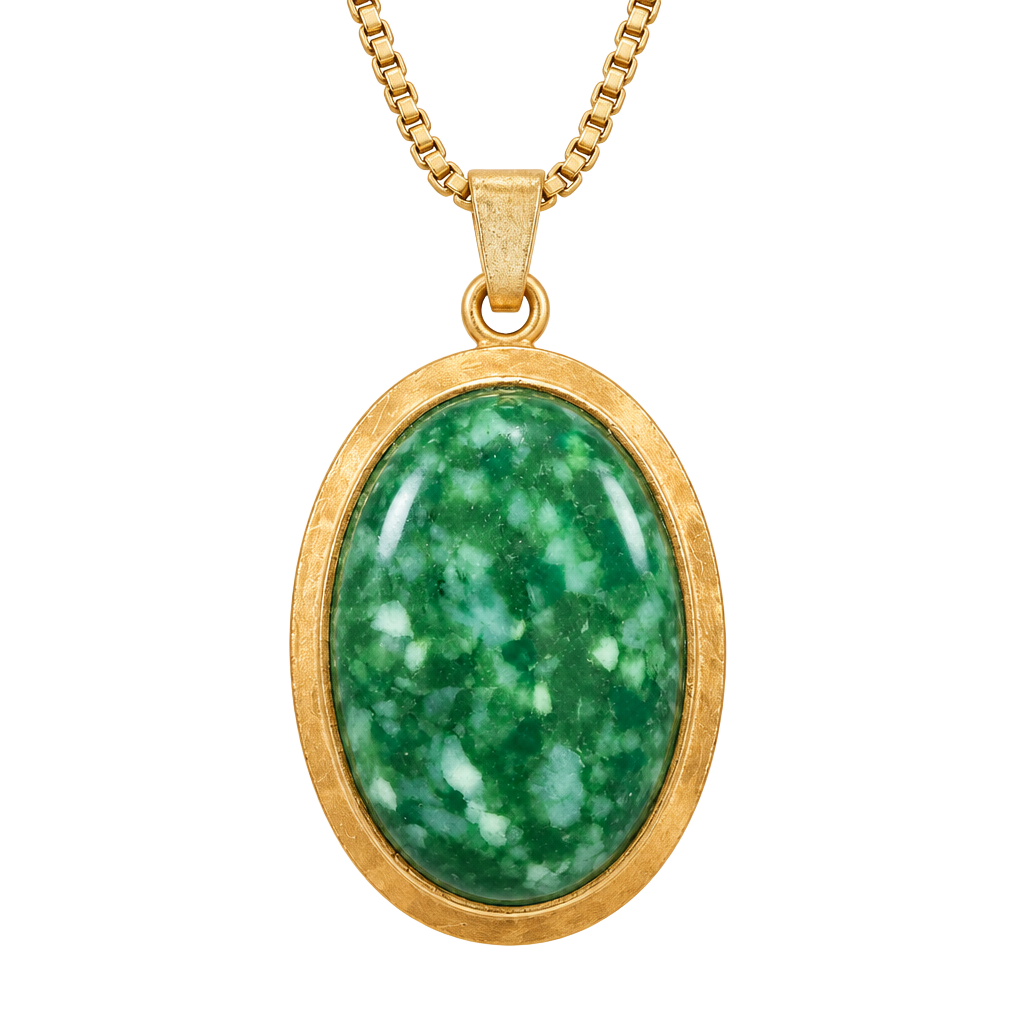Vintage Gold Filled Green Stone Oval Pendant Necklace 1