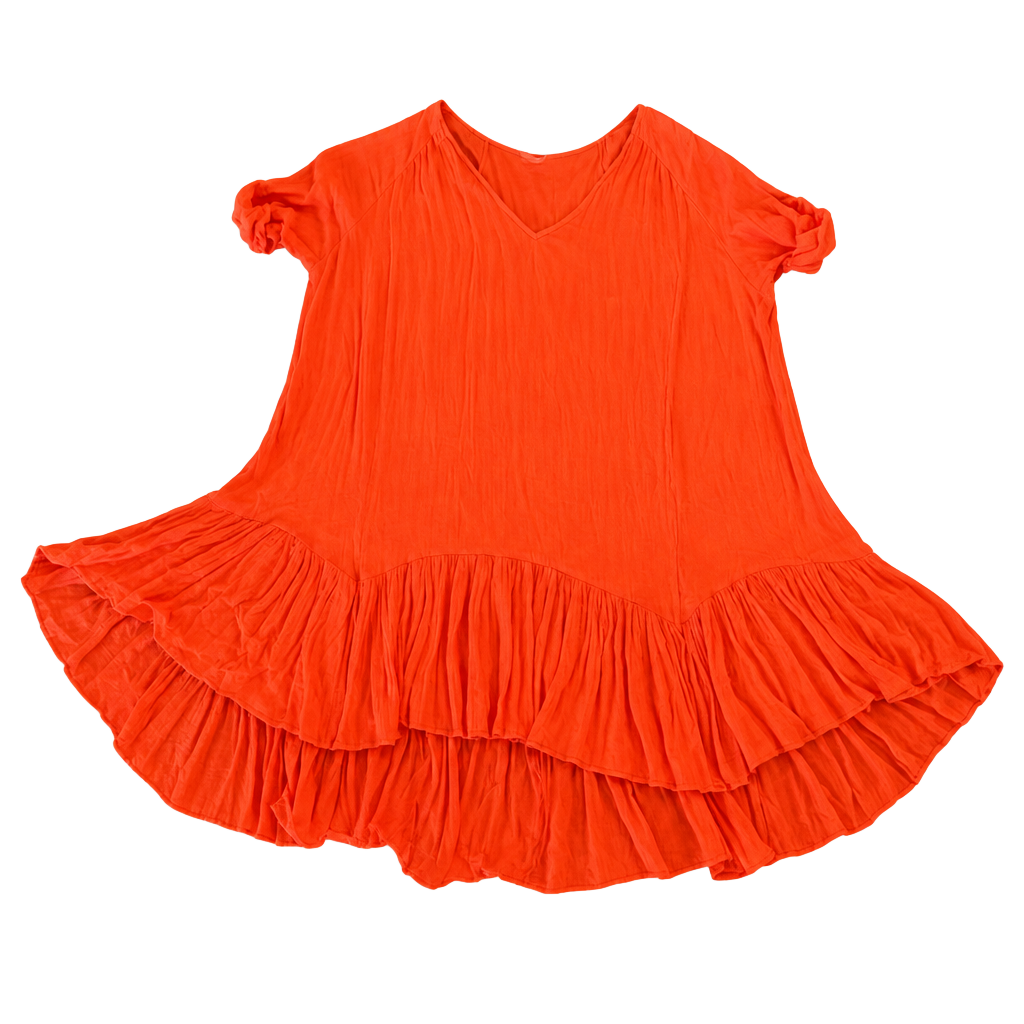 Free People Bright Orange Flowy Ruffle Dress Tunic Boho Size M Relax 1