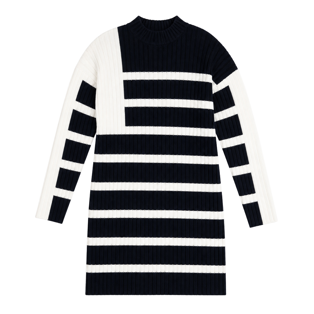 NWT Vineyard Vines Women's Roll Neck Stripe Sweater Dress Size L Merino Wool $248 1