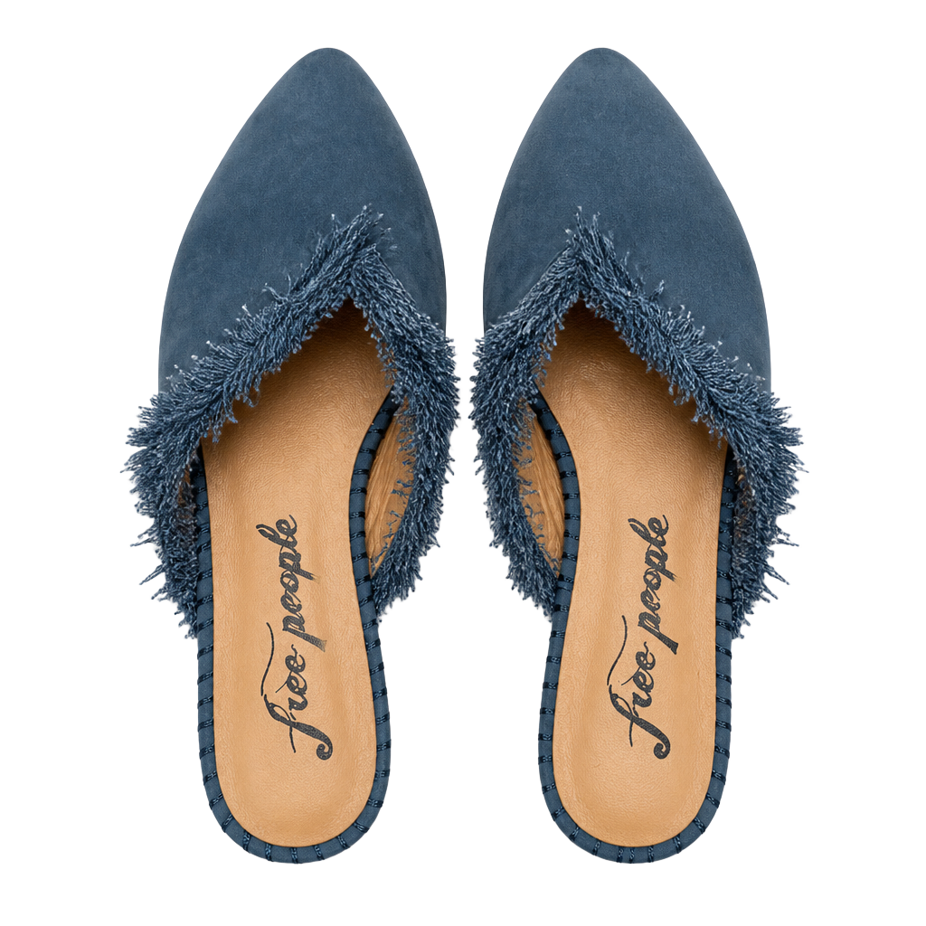 Free People Women's Frayed Blue Mules Size 37 1