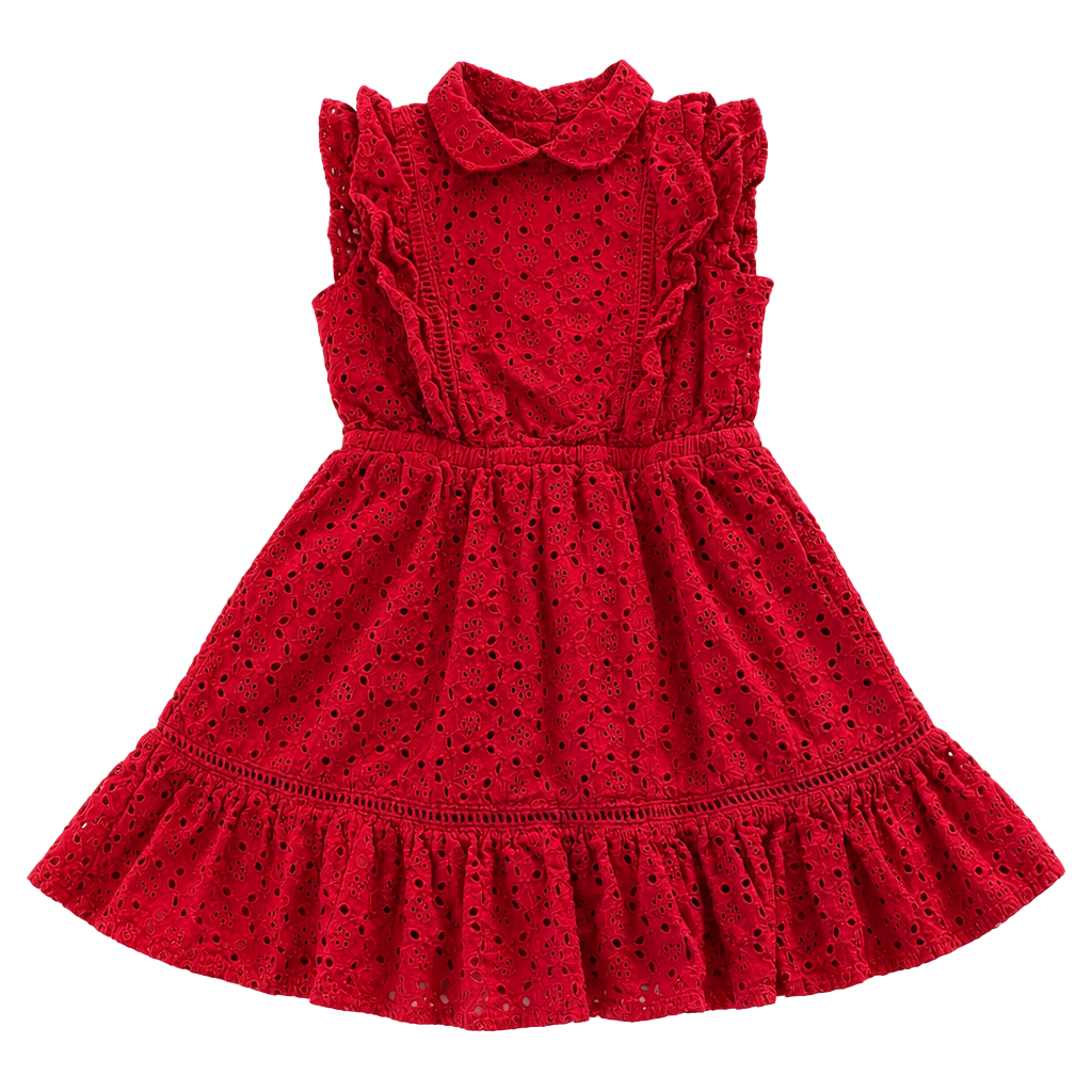 Janie and Jack Dress Size 2T Red Eyelet Ruffle Collar Sleeveless 1