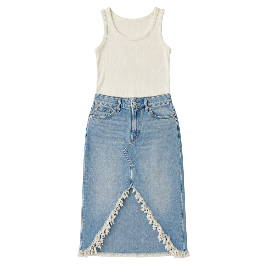 MOTHER The Ditcher Maxi Super Fray Denim Skirt 1