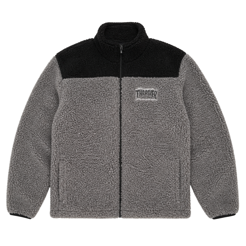 Sherpa Fleece Zip-Up Jacket - Gray/Black 1