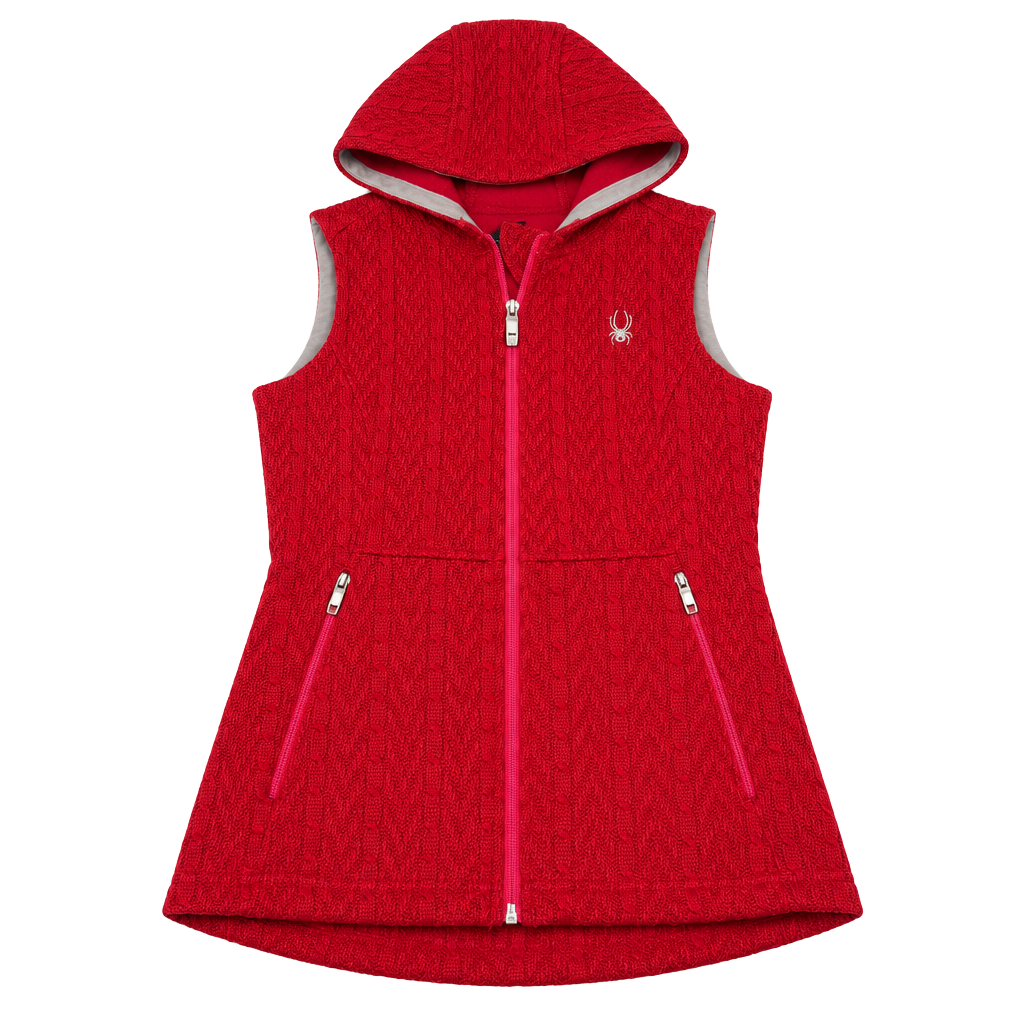 Spyder Core Sweater Hooded Vest Size S Red Cable Knit Full Zip ski apres 1
