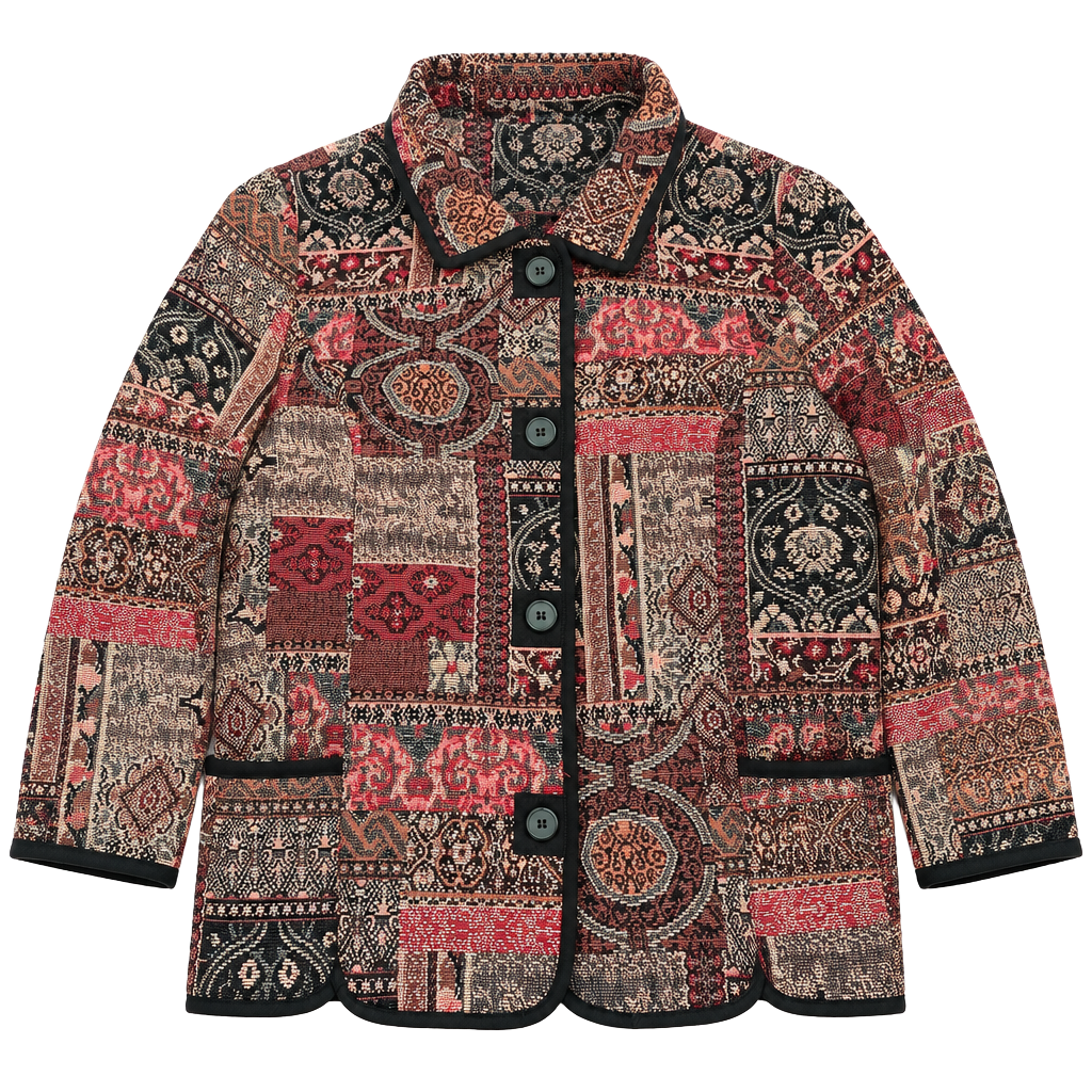 Dressbarn Tapestry Jacket XL Multicolor patchwork, carpet bag blazer scalloped 1