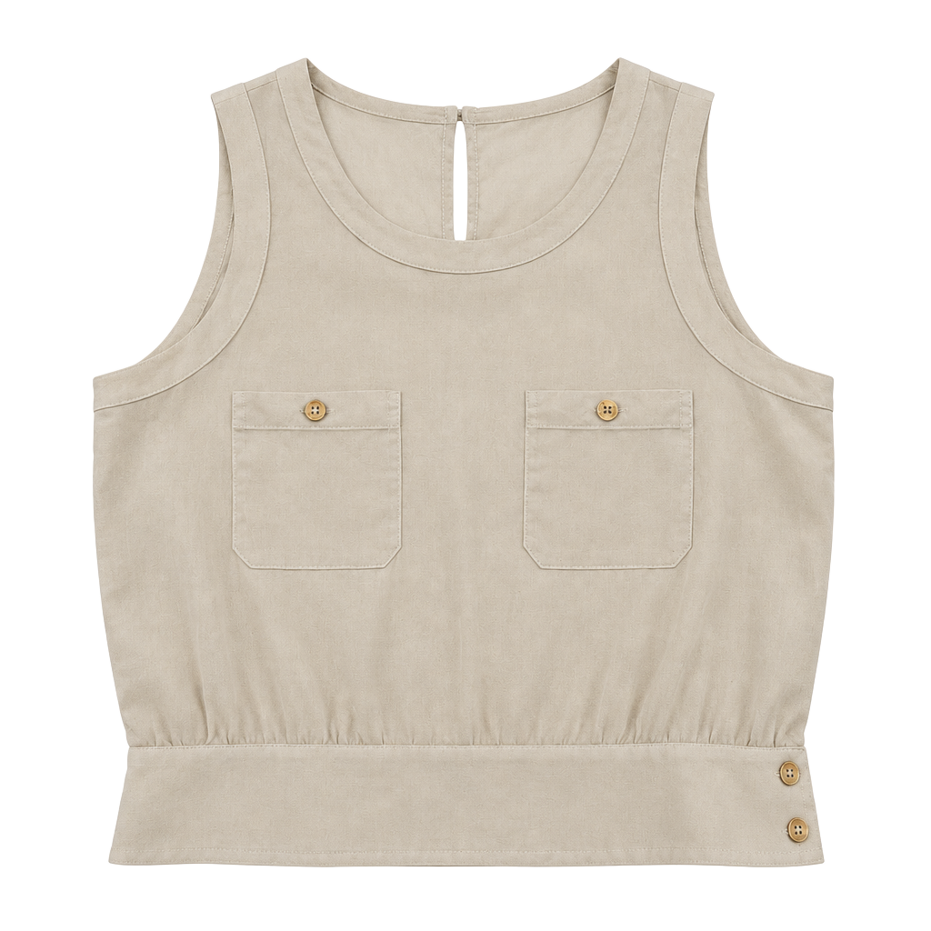 Sonia Rykiel Paris Silk Tank Top Beige Gold Buttons Flawed 1