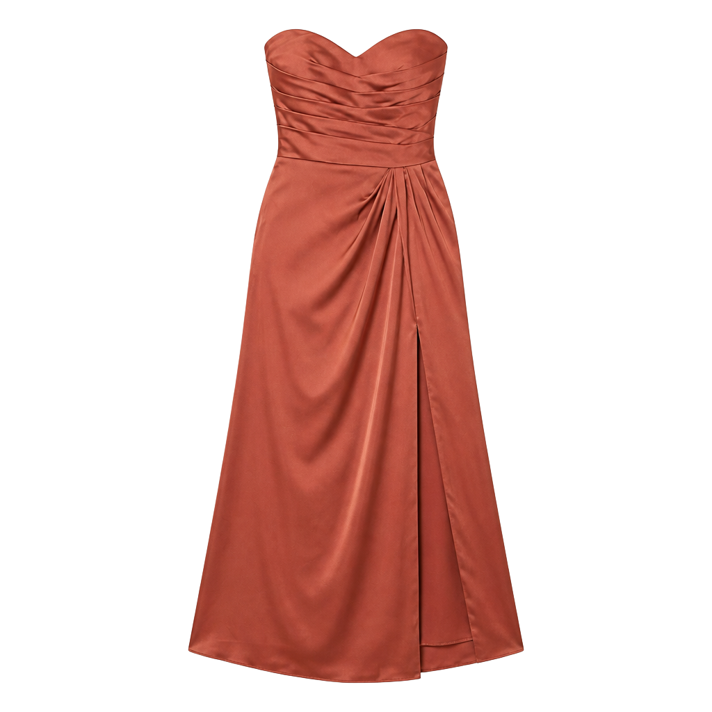 Morilee Bridesmaid PROM 21858 Luxe Satin Strapless Sheath Dress Rust Orange 1
