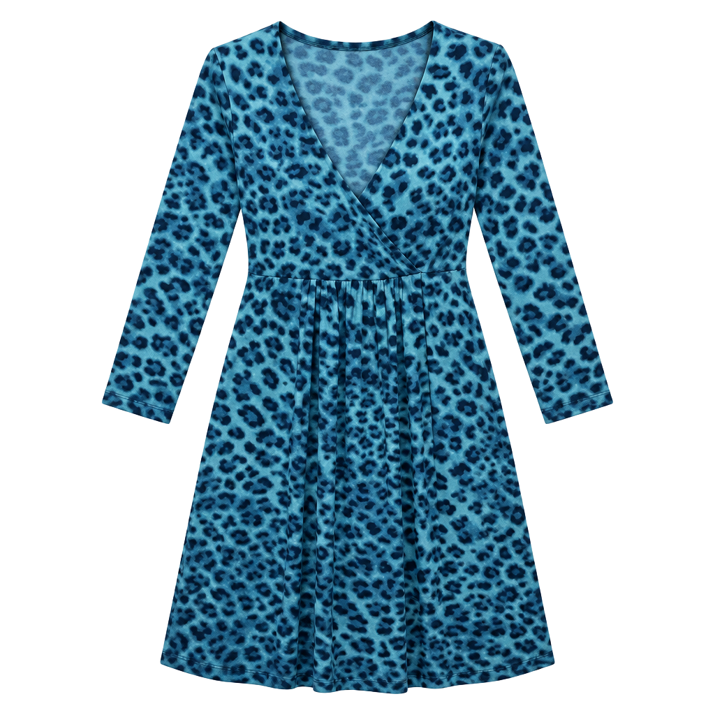 Soma Casual Luxury Else LS Short Dress Purrfect Blue Leopard Print XS 1