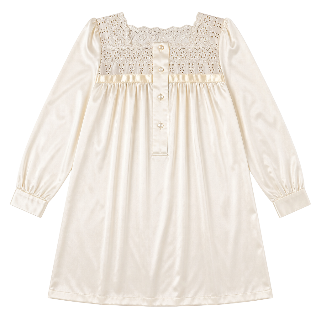 Vintage Bali Studio Satin Lace Night Gown Off White Medium 1