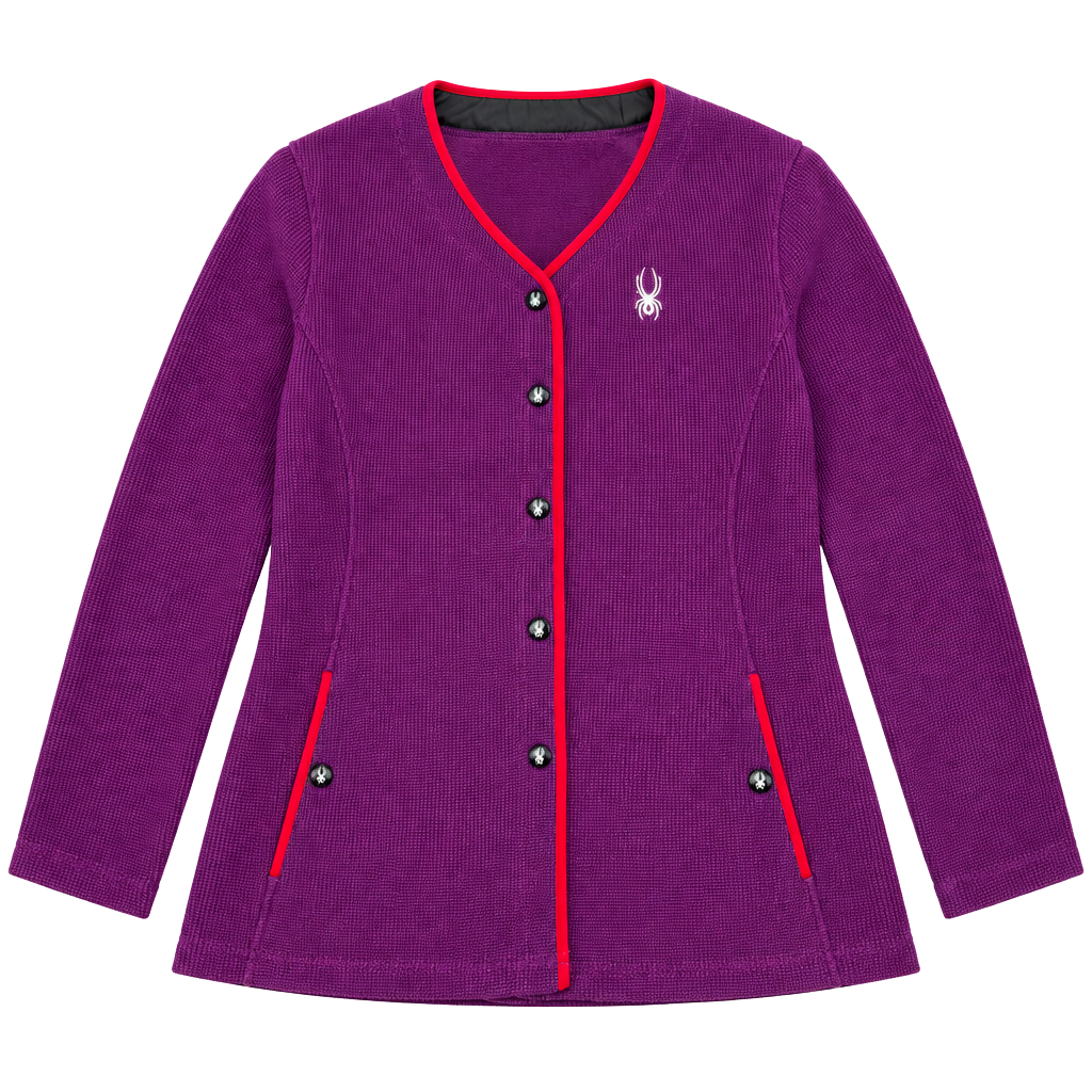 Spyder Purple Long Sleeve Knit Fleece lined Jacket with snaps and red piping L 1