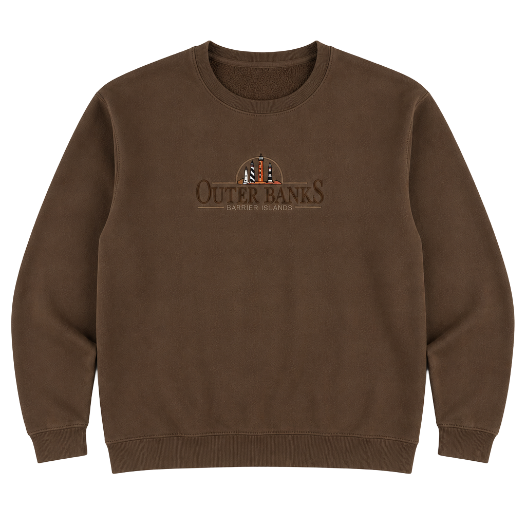 TEEMAX Outer Banks Sweatshirt Size L Brown Barrier Islands Lighthouse 1