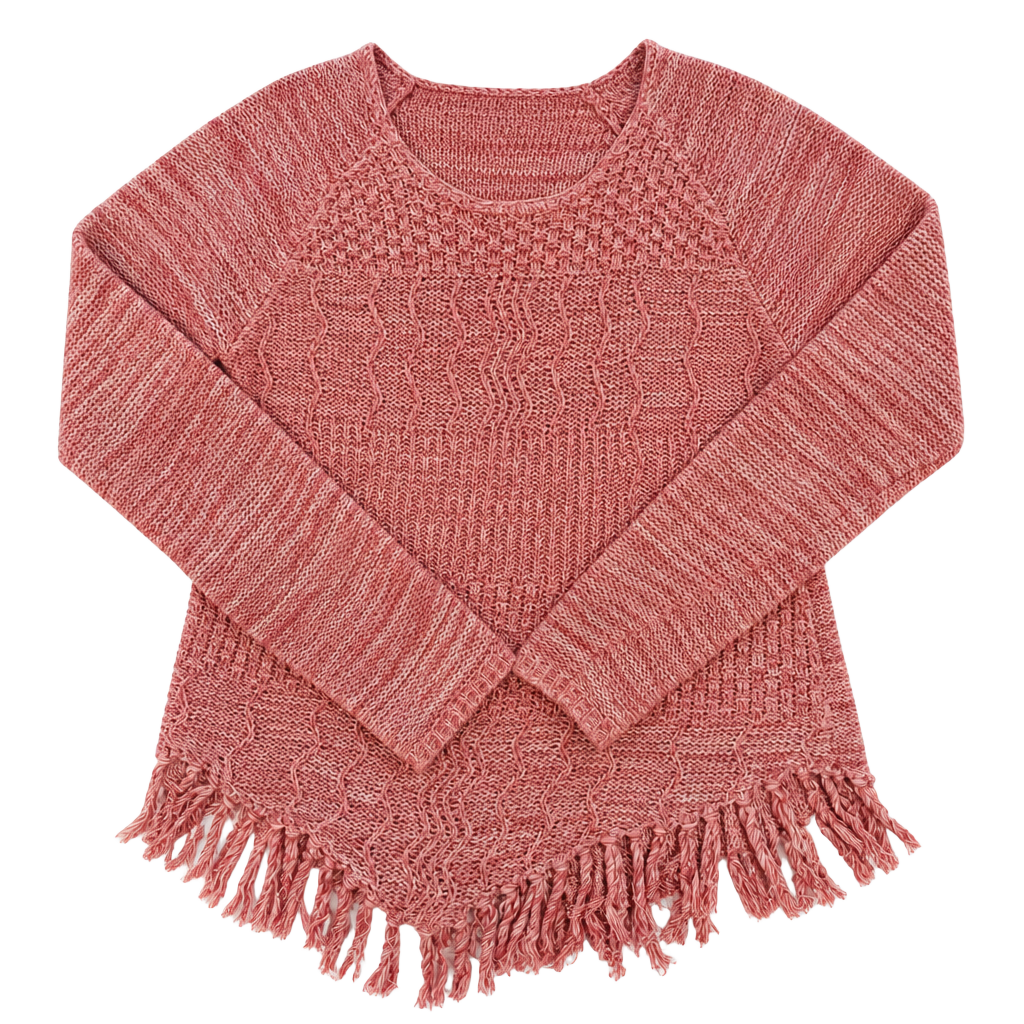 American Rag Sweater Size M Pink Fringe Marled Boho Pullover 1