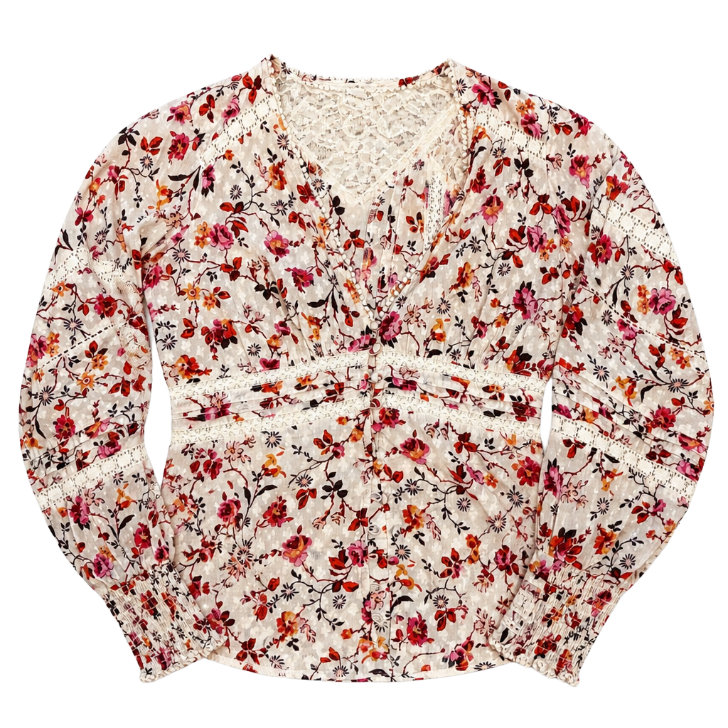 Anthropologie Puff-Sleeved Lace Buttondown Size 4 Pink Floral Top 1
