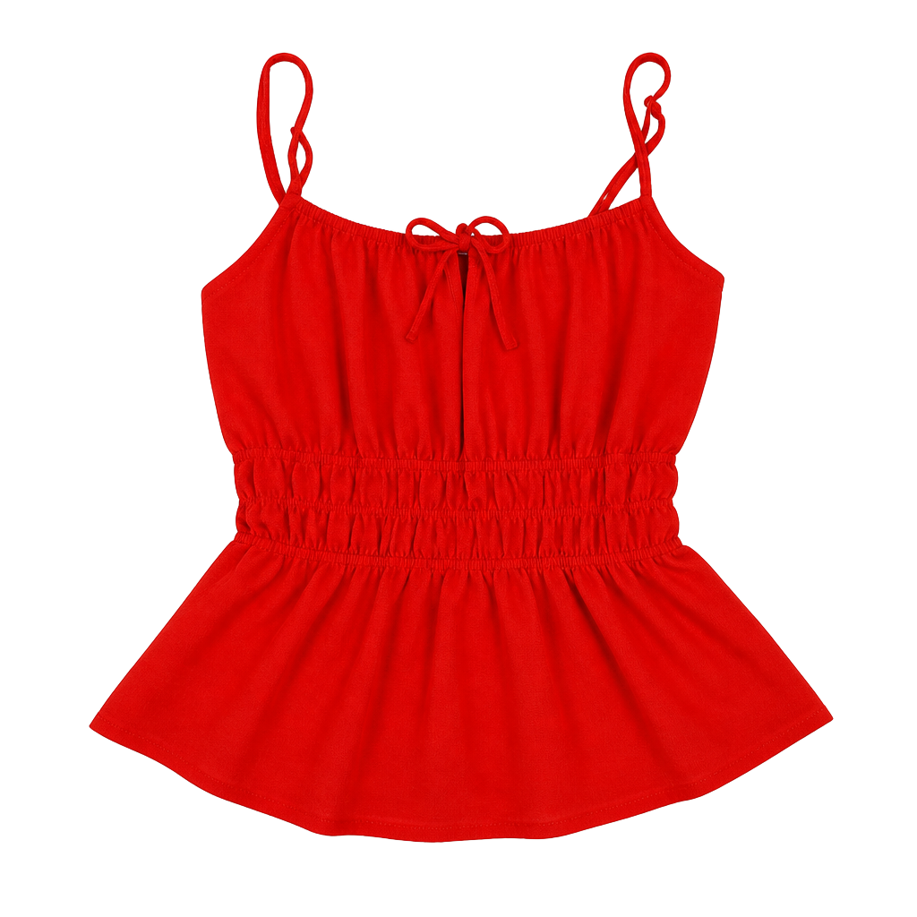 Monteau Los Angeles Cami Top Size M Red Smocked Peplum 1