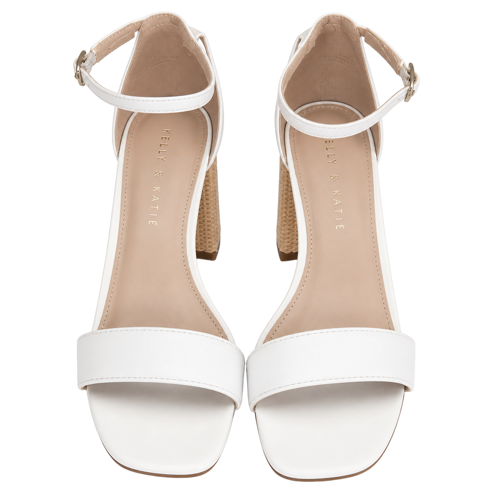 Kelly & Katie Caital Sandal Size 8.5M/38.5 White Ankle Strap Block Heel 1