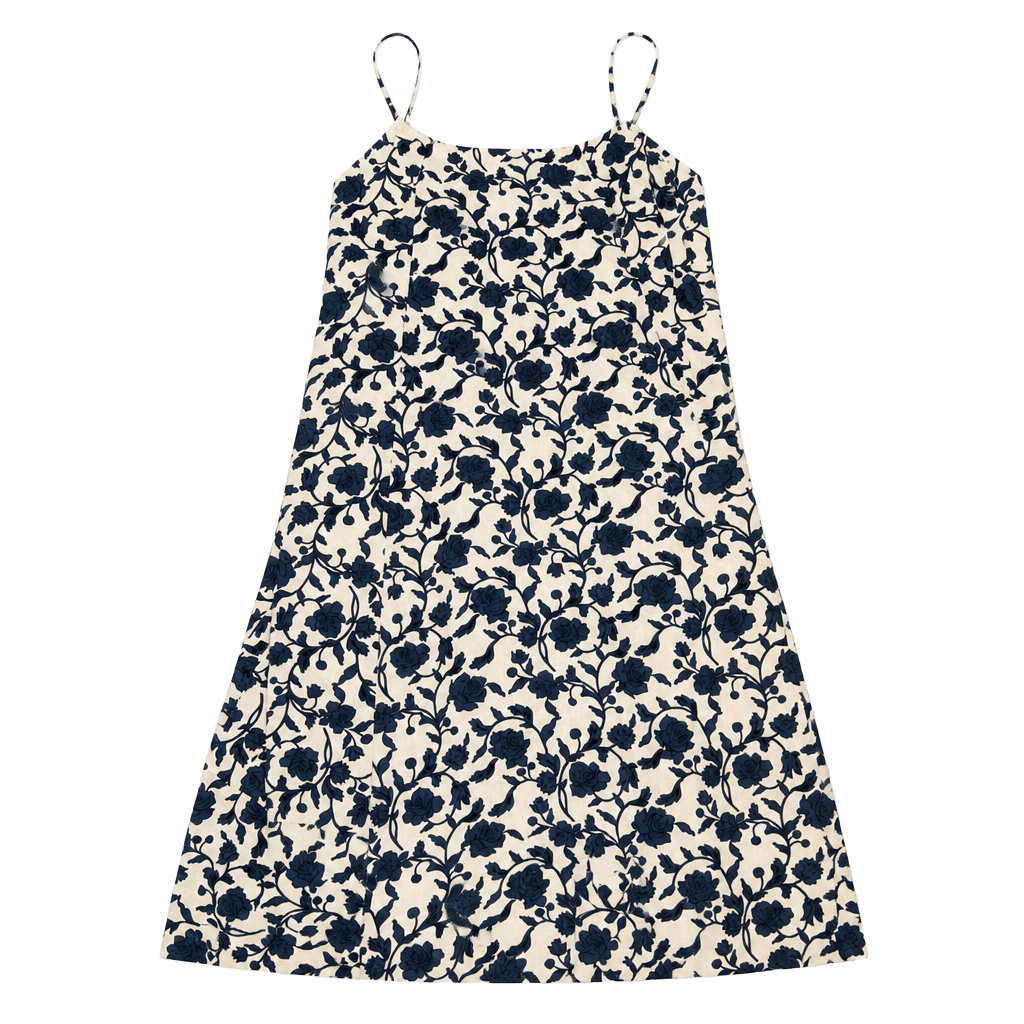 Zara Floral Midi Dress Size S Blue White Spaghetti Strap Sundress 1
