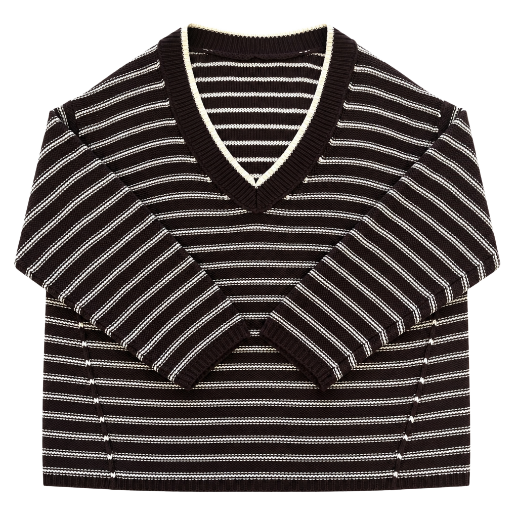 American Eagle Striped V-Neck Sweater Size M Brown 1
