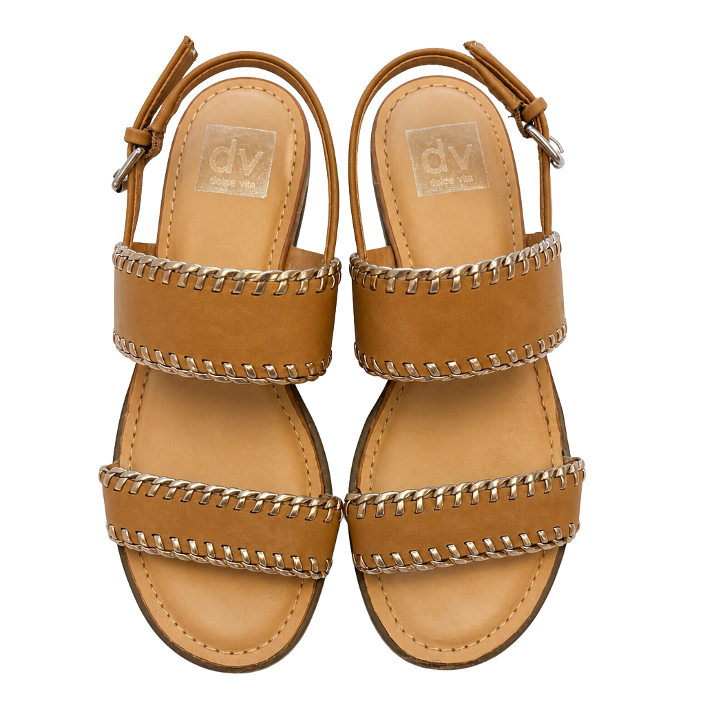 DV by Dolce Vita Flint Sandals Size 8 Tan Cognac Double Strap 1