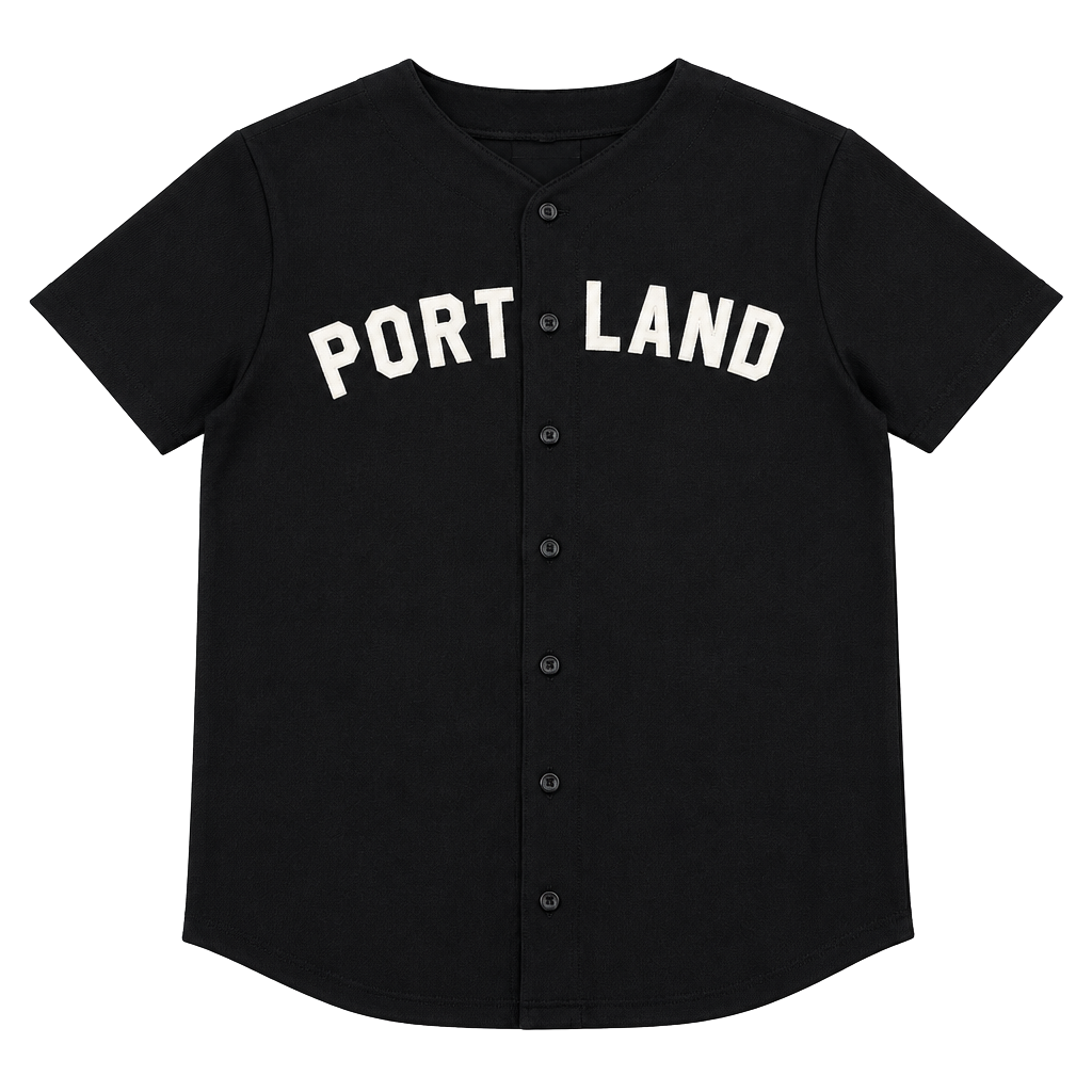 Portland Gear Baseball Jersey Size Medium Black White Applique 1