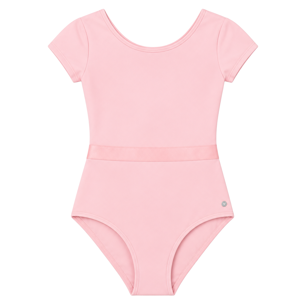 NWT Justice Cap Sleeve Leotard Size XL (16/18) Pink Satin Ribbon Waist Bow Back 1
