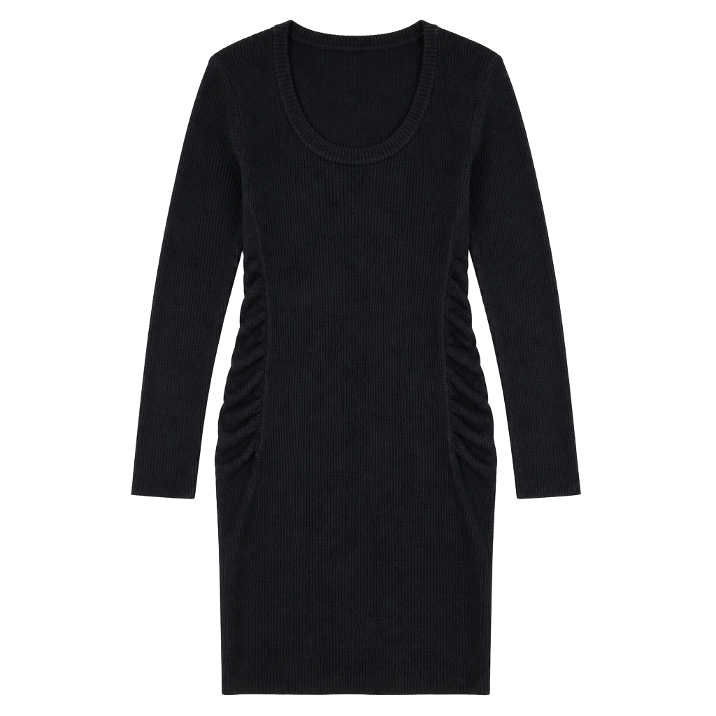 Calvin Klein Ribbed Wool Blend Knit Bodycon Sweater Dress with Ruched Sides Med 1