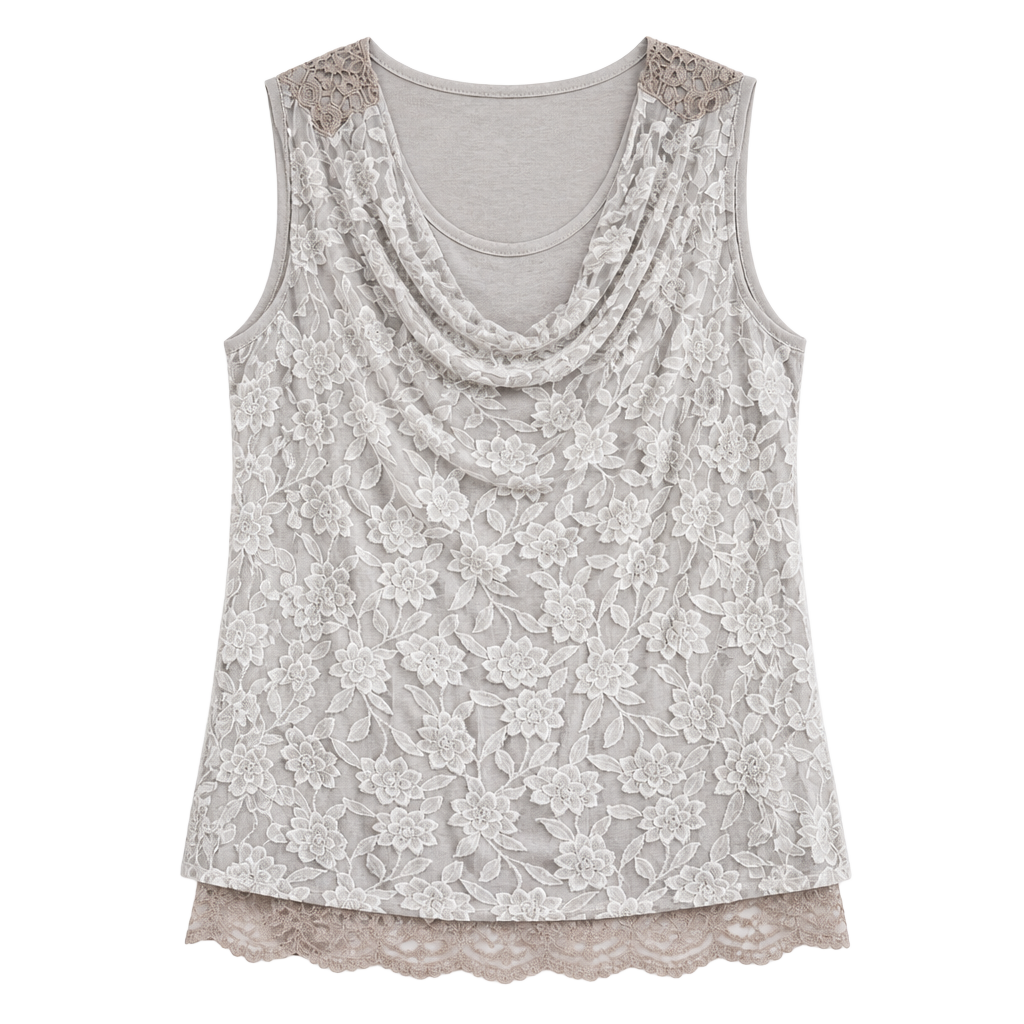 Belle France Floral Lace Sleeveless Tank Top Beige XL 1