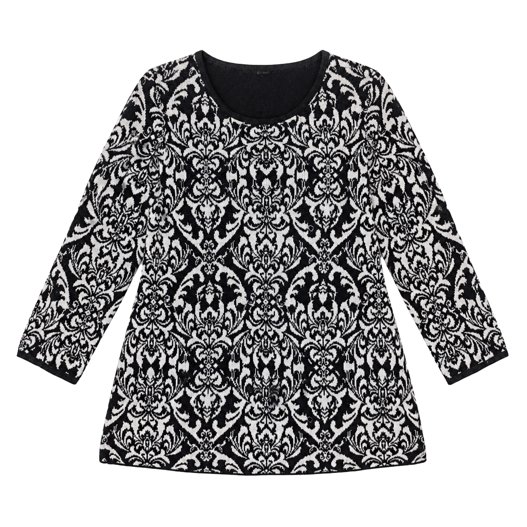 Dana Buchman Black & Cream Damask Print Sweater Size M 1