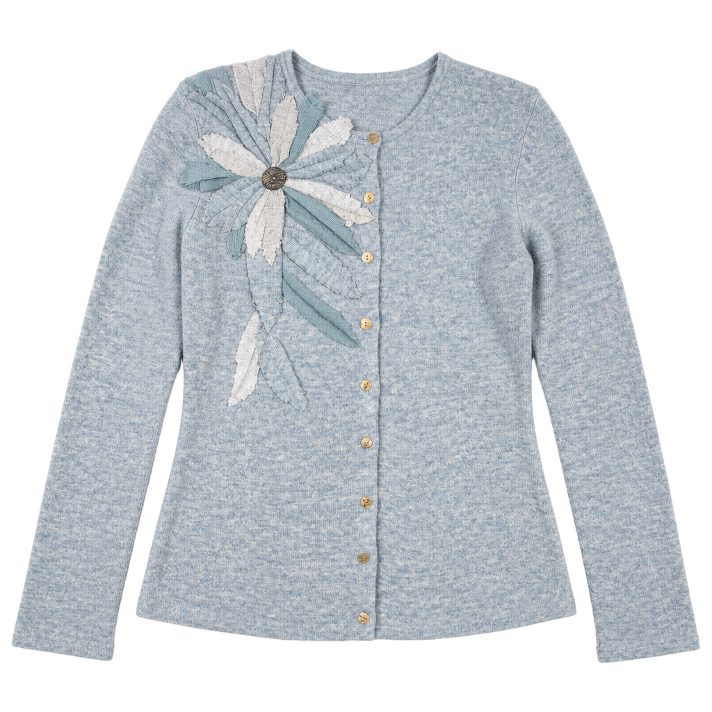 Coldwater Creek Blue Wool Blend Floral Applique Cardigan Size S (6-8) 1