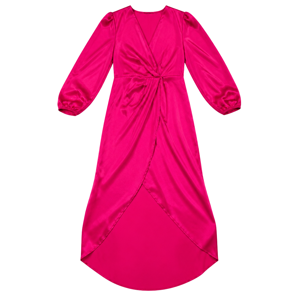 SHEIN Pink Satin Long Sleeve Maxi Dress L 8/10 1