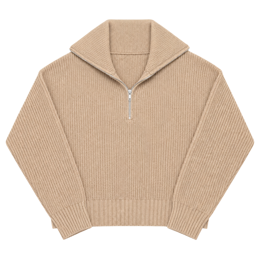 DAZY Tan Quarter Zip Ribbed Pullover Sweater 1