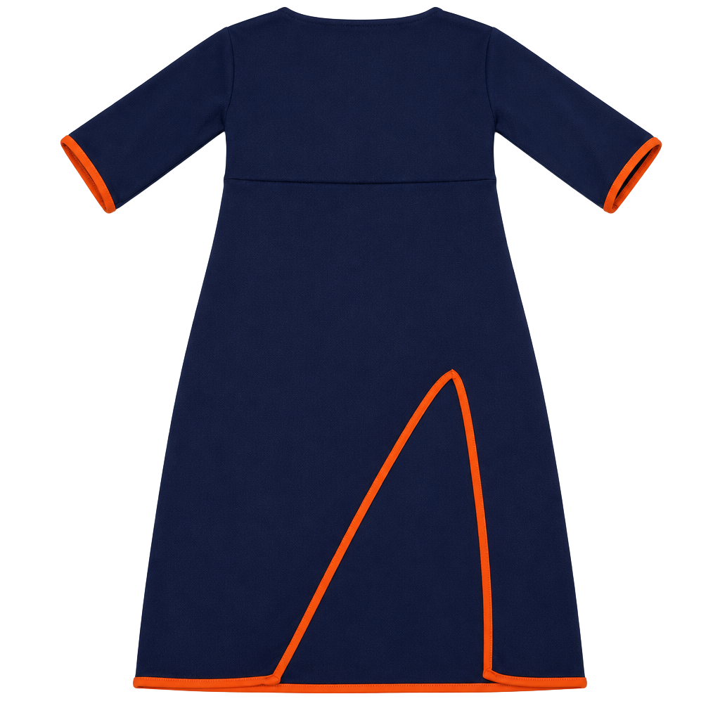 Navy Blue and Orange Trim Maxi Dress Size L 1