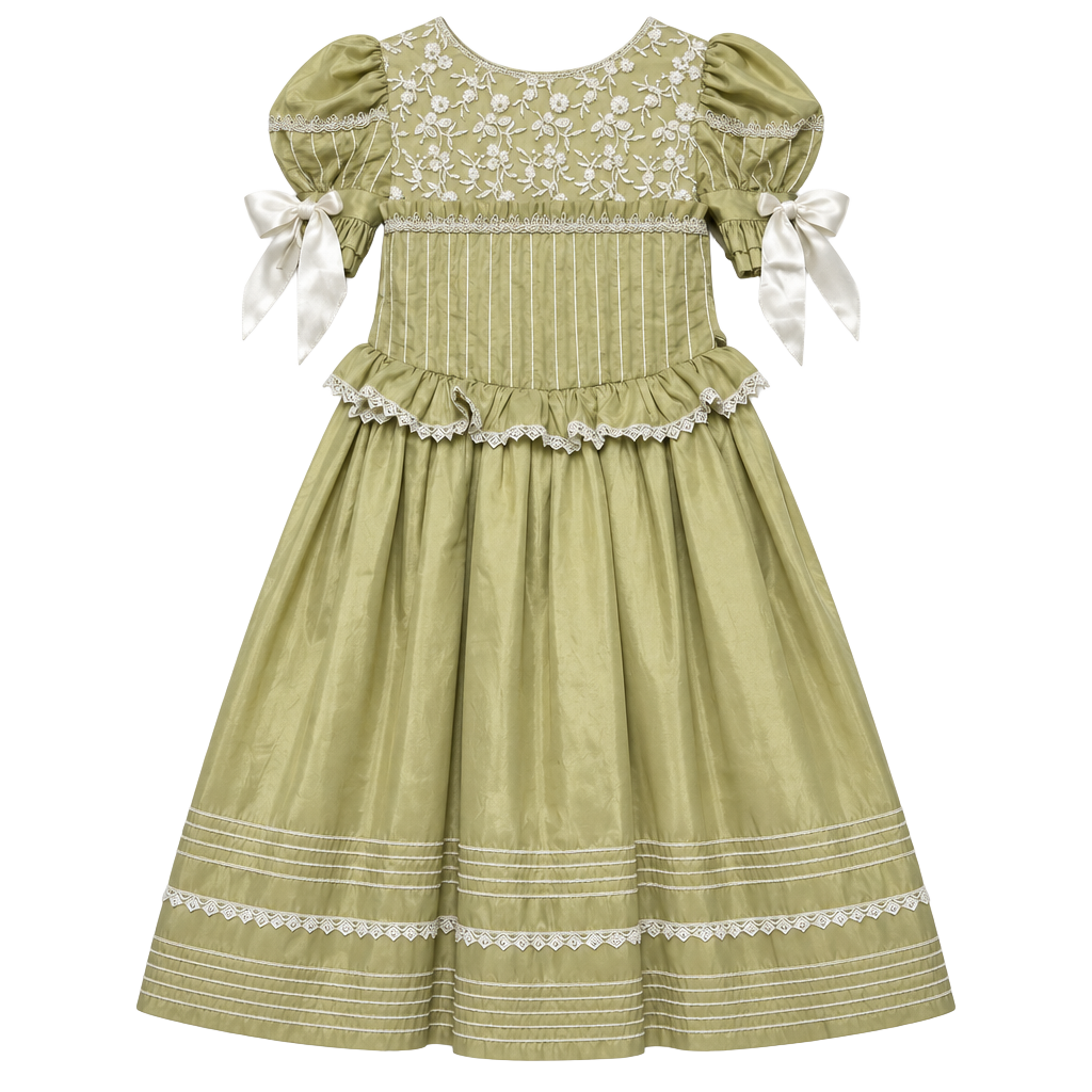 Vintage Girls Dress Size 6 Victorian Prairie Lace Puff Sleeve Made Mexico 1