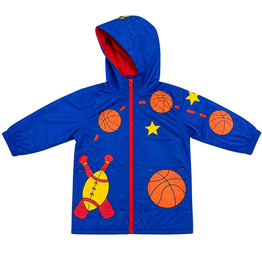 Wippette Kids Sports Print Hooded Rain Jacket Size 3T Blue Red 1