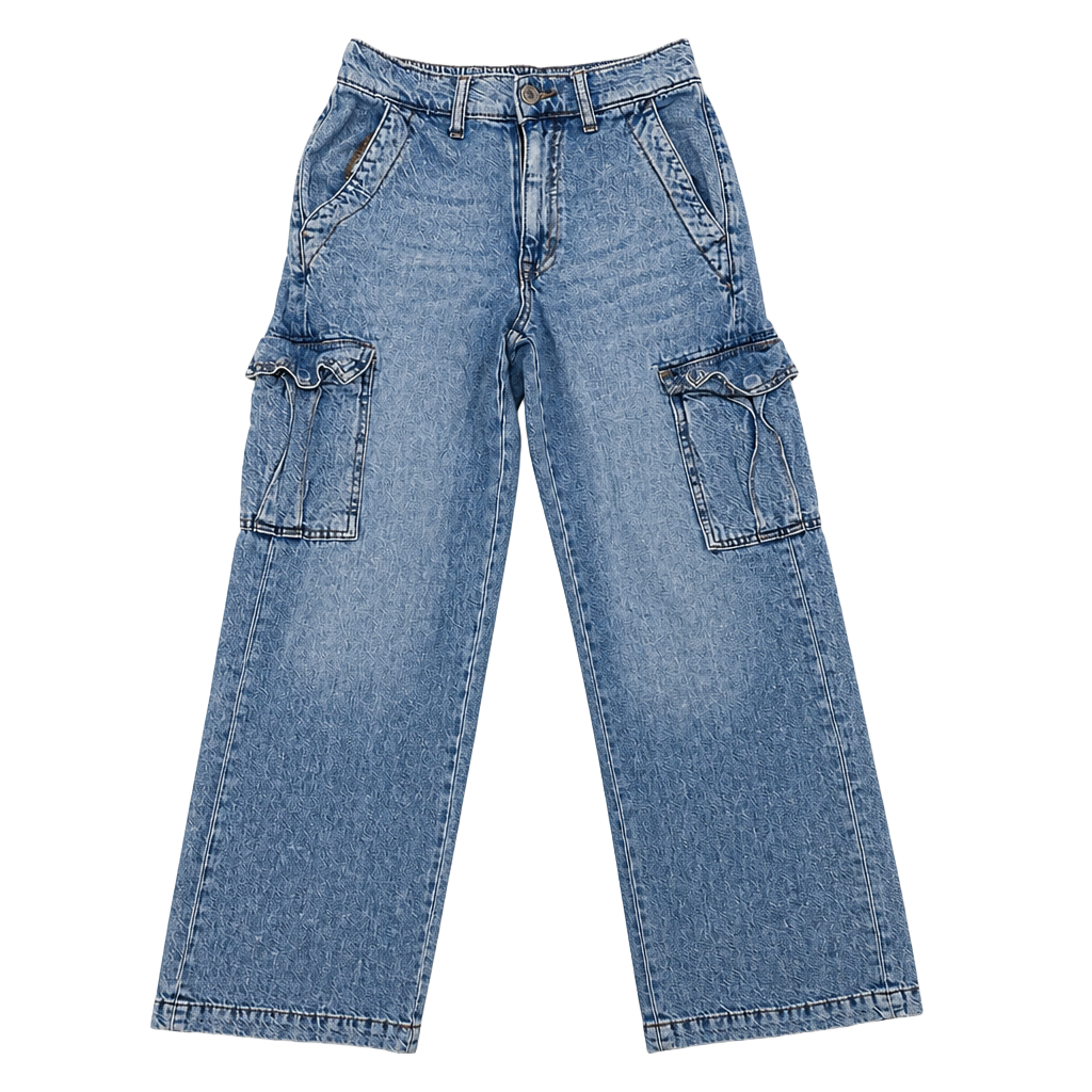 Aeropostale High Rise Wide Leg Cargo Jeans Size XS Reg Light Wash Denim 1