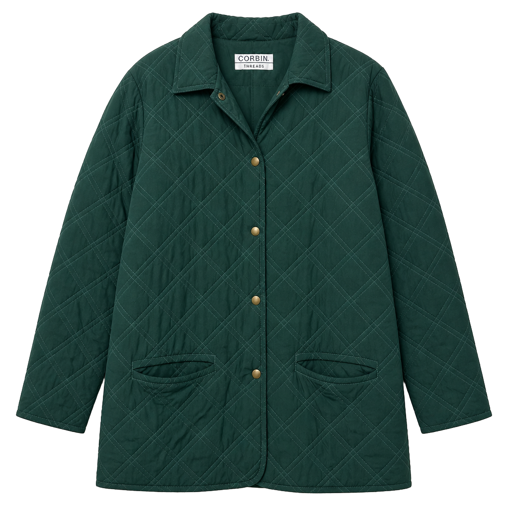 Vintage Corbin Threads Silk Quilted Barn Jacket Women’s M Green Snap Front Coat 1