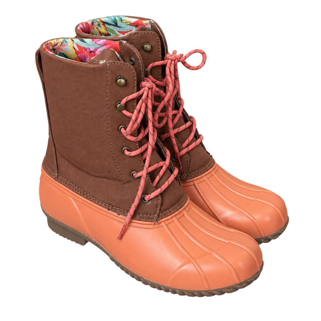 London Fog Duck Boots Brown Peach Lace Up Winter Boots Size 9 1