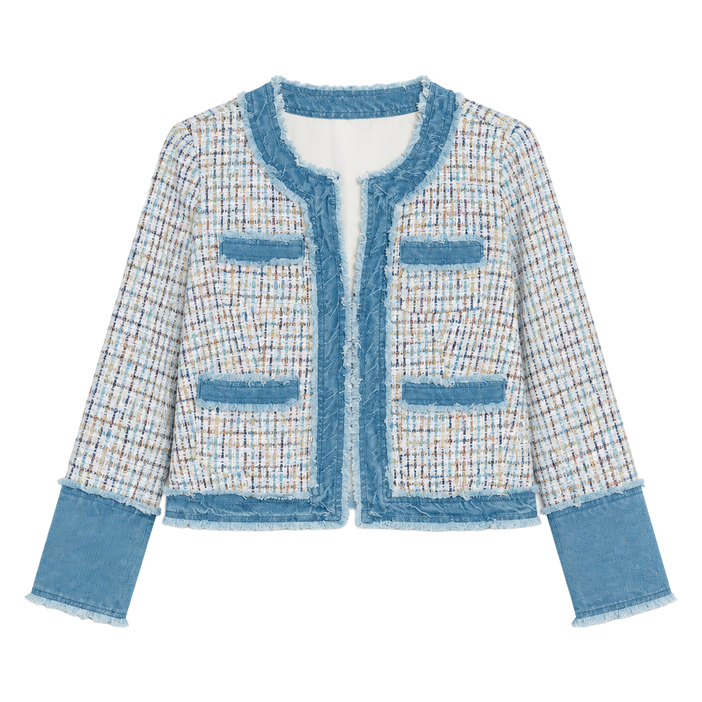 Nanette Lepore Denim Trim Tweed Blazer Jacket Size XL 1