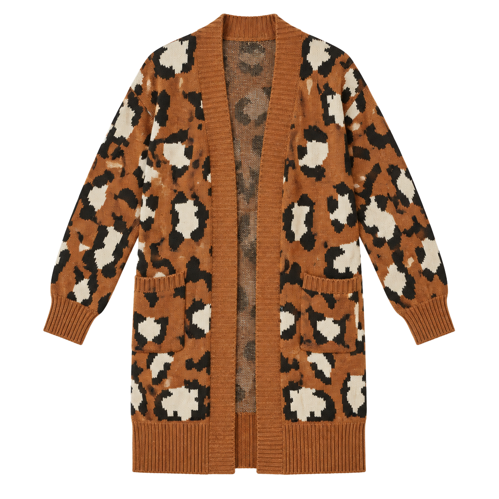 Very J Leopard Print Cardigan Size L Brown Knit Sweater 1