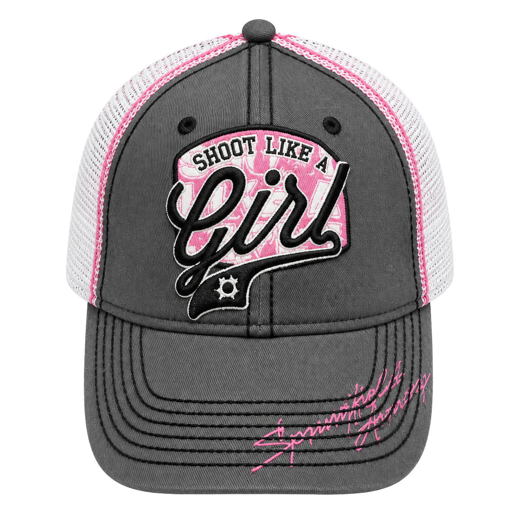 Springfield Armory Shoot Like A Girl Trucker Hat Gray Pink Mesh 1