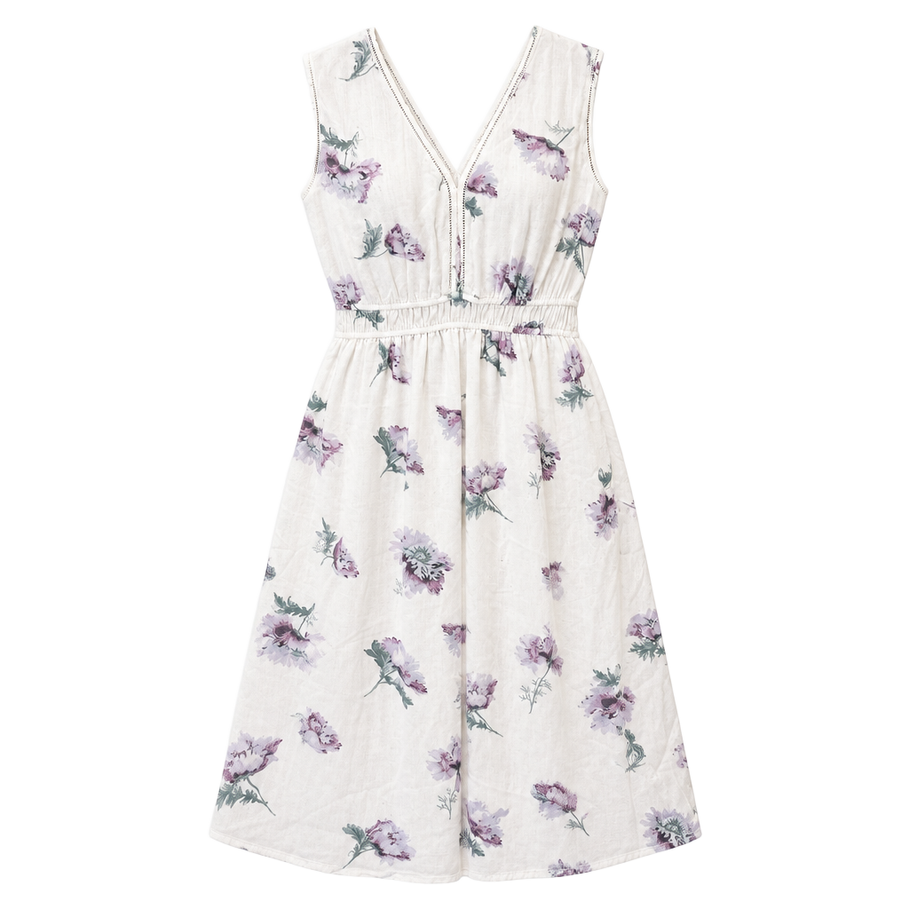 Lucky Brand White Purple Floral Sleeveless Midi Dress 1