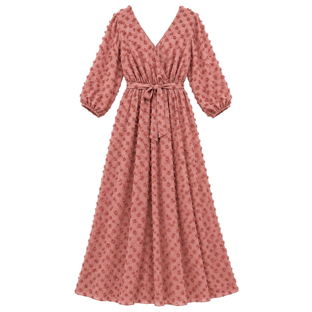 Akaa Pink Clipped Dot Long Sleeve Maxi Dress 1
