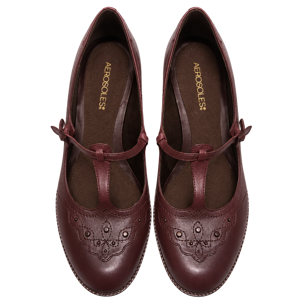 Aerosoles Brown Leather T-Strap Heels 1