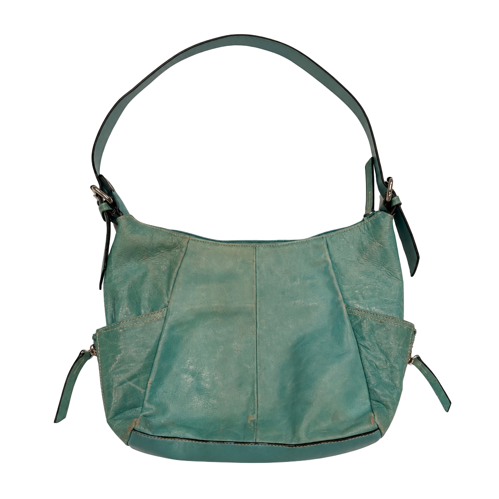 Worthington Teal Distressed Leather Shoulder Bag with Zipper Side Pockets 1