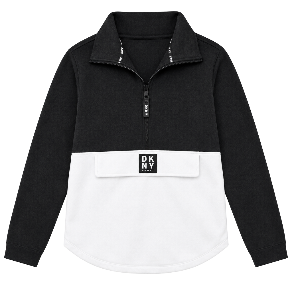 DKNY Sport 1/2 Zip Colorblock Pullover Sweatshirt Size XL Black White Teal 1