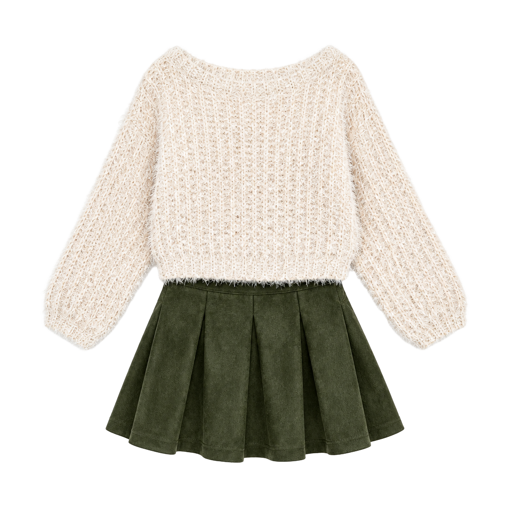 WearEver Olive Green Pleated Suede Skirt Size L 1